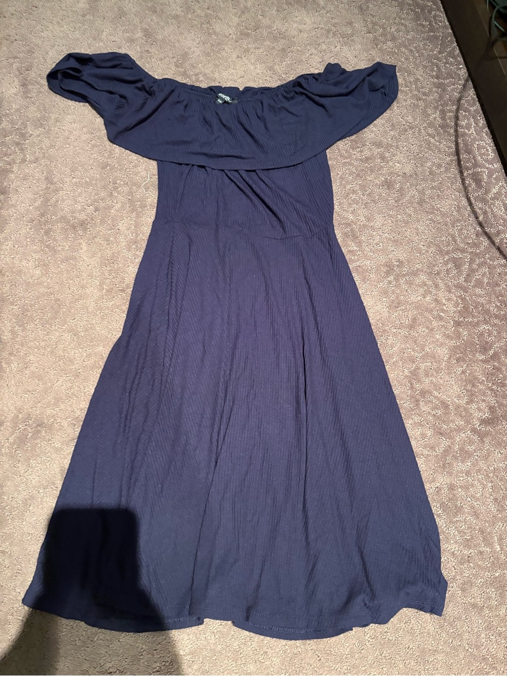George Navy One-Shoulder Ruffle Dress